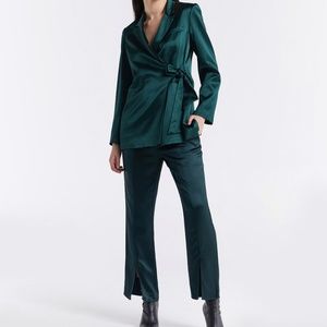 NWT- Latellier Front Slit Green Trousers- SMALL
